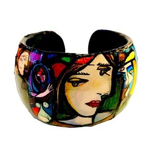 Picasso Collage Art Cuff Bracelet